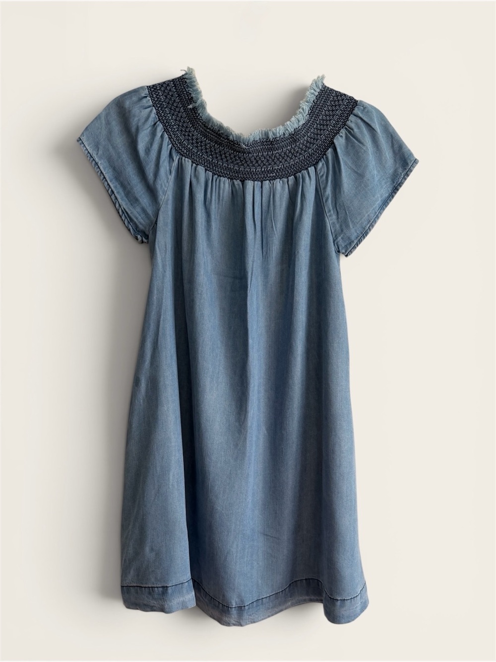 Denim Smocked Dress - Blue